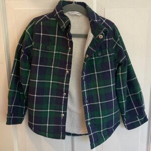 Janie and Jack 3-4T Green and Blue Plaid Button Down shacket. Fleece lined. EUC